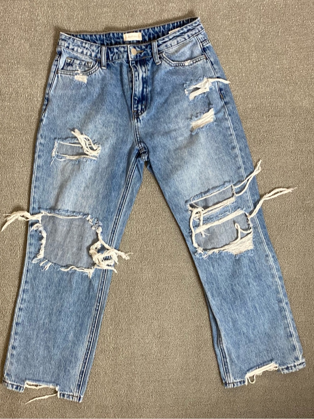 Altar'd State Light Blue Distressed High Rise Straight Leg Rigid Fit Denim Jeans